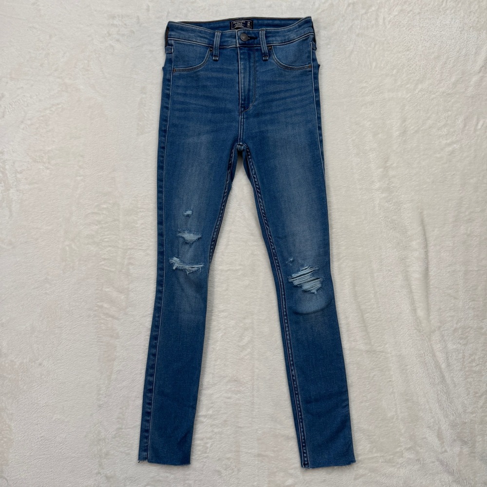 Abercrombie & Fitch Jean Legging Womens 24/00s Blue High Rise Distressed Raw Hem